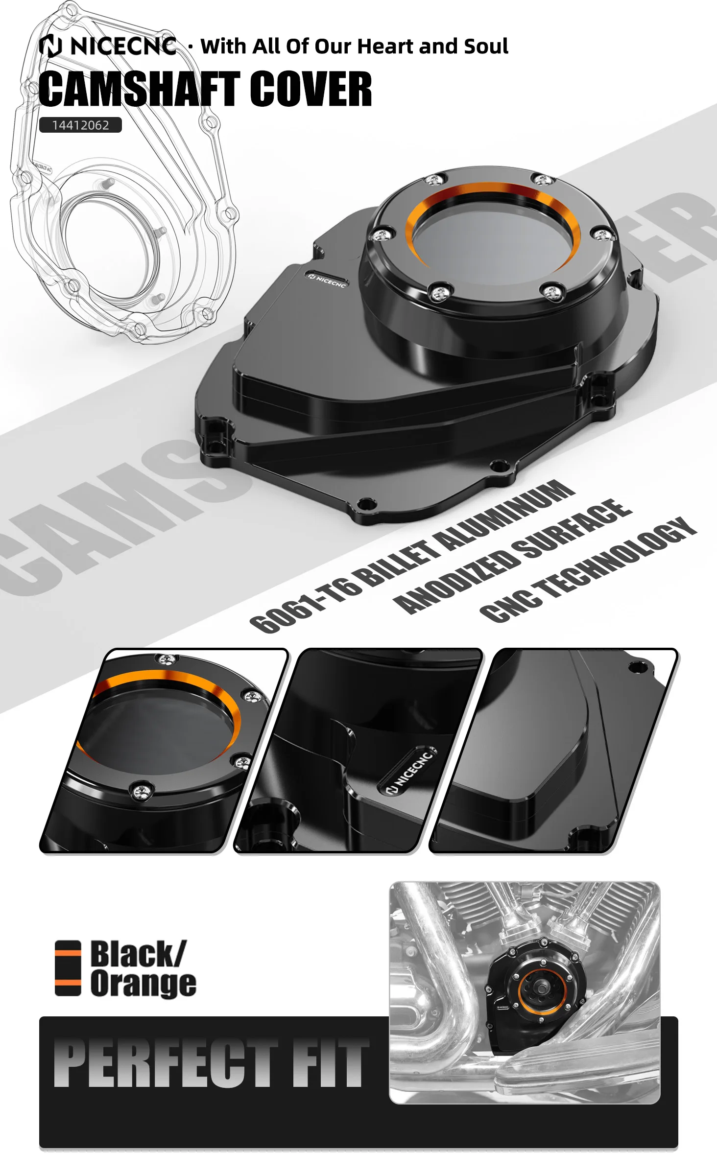 Für Harley Street Glide FLHX 2017–2021 Nockenabdeckung Nockenwellenabdeckung Road Gilde FLTRX FLTRXS Fat Boy FLFBS 114 Street Bob FXBBS 114 – Detail 1