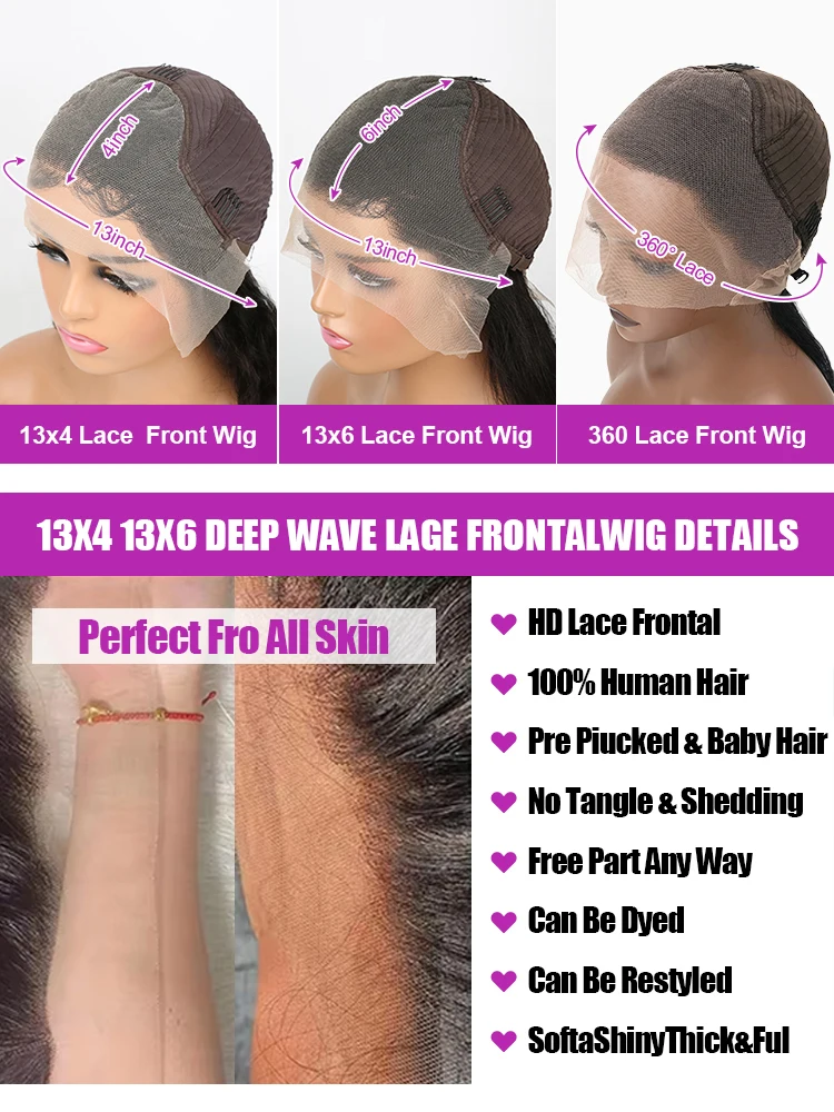 13x6 HD 30 40 Inch Loose Curly Lace Front 100% Human Hair Wigs Deep Water Wave 360 13x4 Lace Frontal Raw Brazilian Remy Hair Wig 6