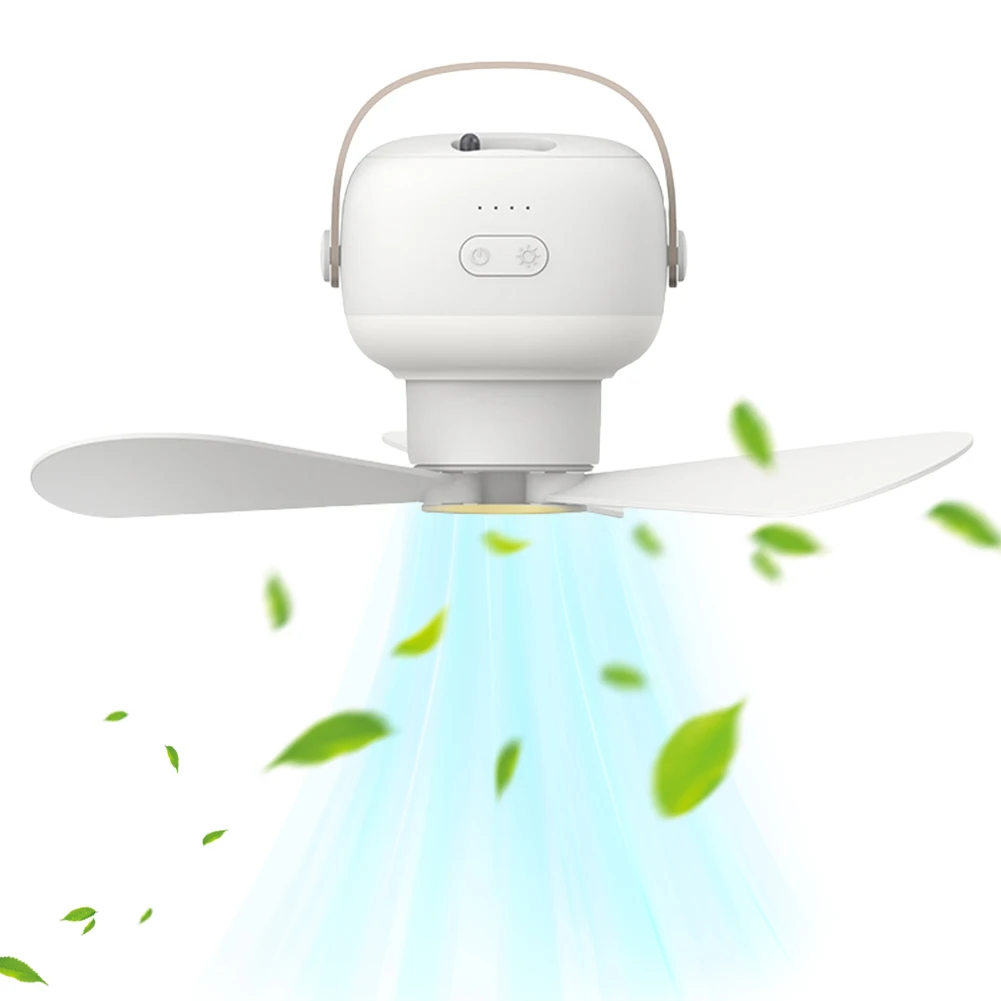 Portable Ceiling Fan with LED Lamp Remote Control Camping Electric Fan Rechargeable Dormitory Hanging Fan for Indoor Outdoor