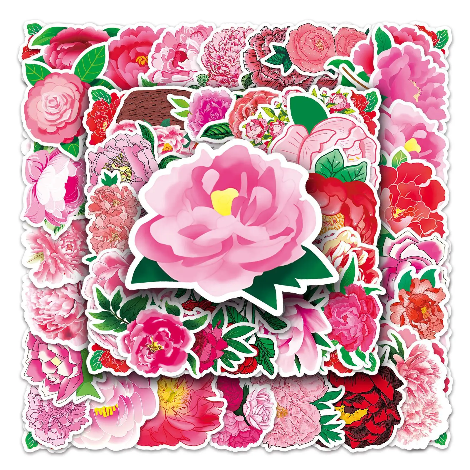 

50Pcs Cartoon Peony Flower Series Graffiti Stickers Suitable for Laptop Helmets Desktop Decoration DIY Stickers Toys Wholesale