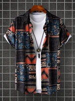 Bohemian style Men's Summer Short Sleeve Printed Shirt Thin Beach Clothing Casual 1
