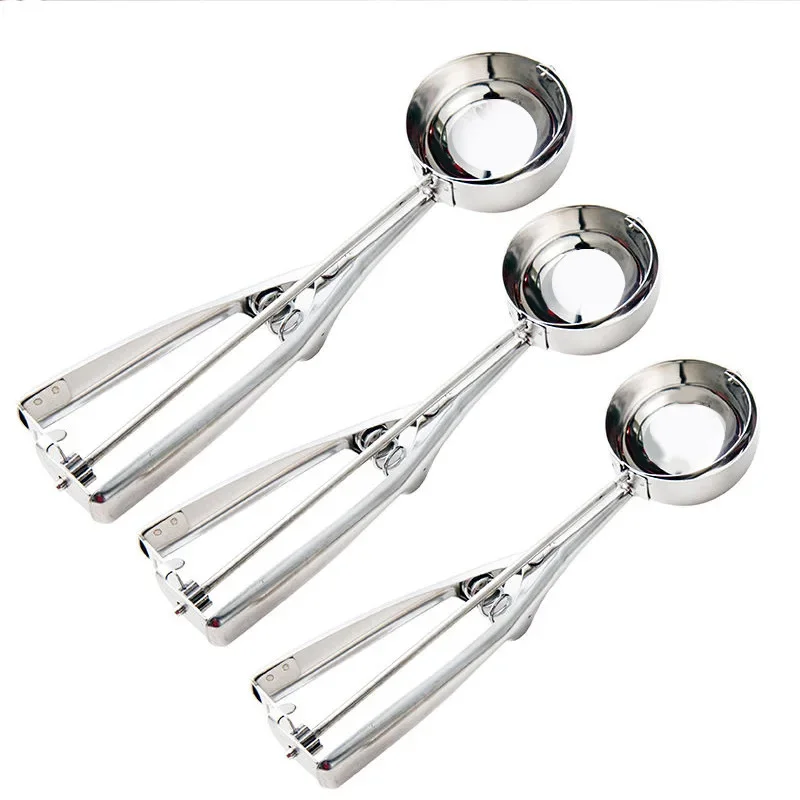 Ice Cream Scoop Kitchen Tools 3 Size Stainless Steel Spring Handle Mash Potato Watermelon Ball Scoop Home Kitchen Accessories