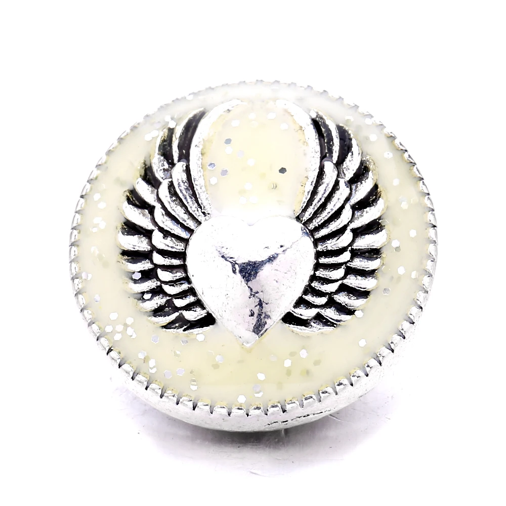 30pcs Metal Heart Angel Wings Snap Button Fit 18mm Snap Button Bracelet Necklace Charm Jewelry