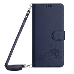 Charming Cat Crossbody Leather Wallet Phone Case with Lanyard and Card Slots for Tecno Spark 5 (Black)