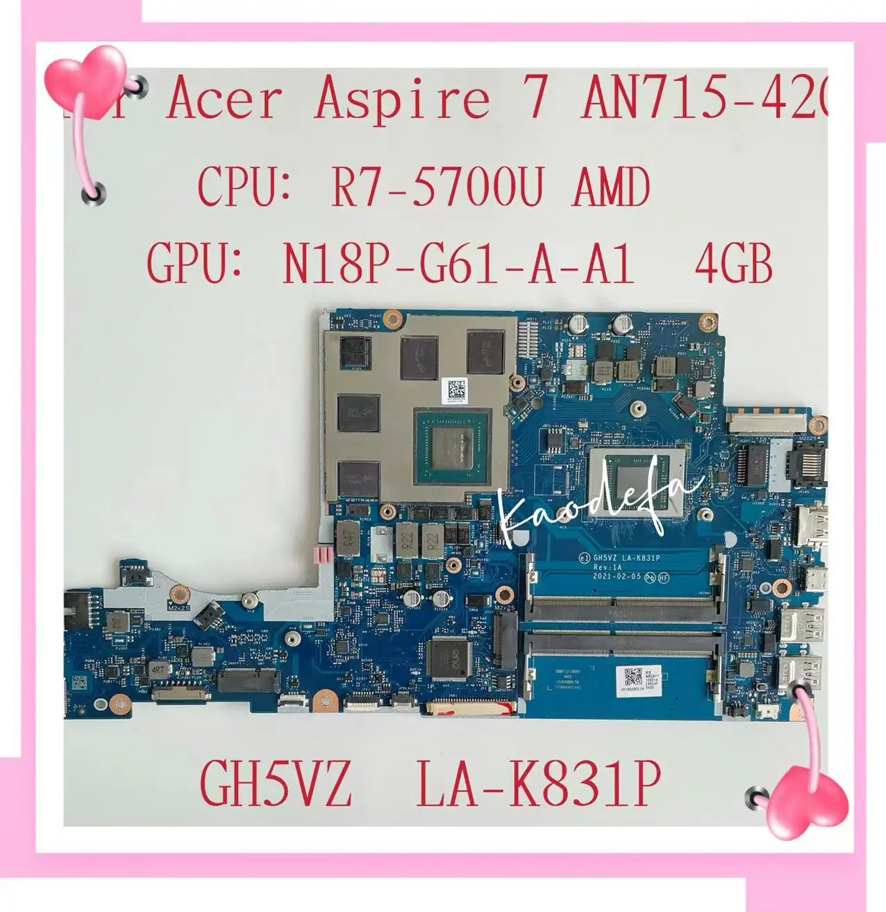 

LA-K831P Mainboard for Acer Aspire 7 A715-42G Laptop Motherboard CPU:R7-5700U GPU:N18P-G61-A-A1 4GB NBQAY11004 DDR4 Teste OK