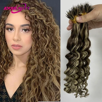 Addbeauty Human Fusion Hair Extension Natural Wave Nanoring Capsule Keratin Natural Micro Ring Hair Extension Human Hair 50pcs