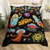 Modern Rocket Ship Duvet Cover Set Full Size,Space Ship Galaxy Bedding Set,boys Girls Rocket Planet Star Cartoon Comforter Cover 4