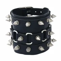 Punk Exaggerated Leather Bracelet Tapered Spikes Riveted Leather Bracelet Hip Hop Trend Cool Jewelry Accessories Gift for Friend 1
