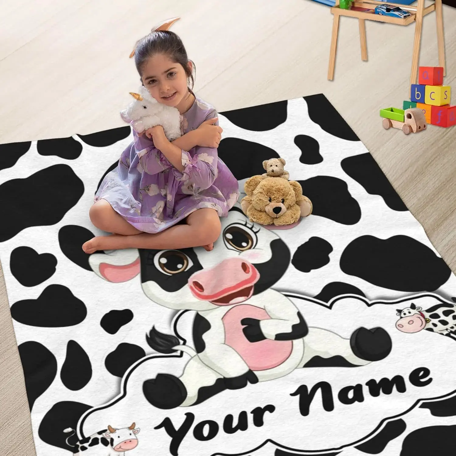 Customized printed blankets for personalized black cows and cute white cow printed sofas, Christmas and birthday gifts 5