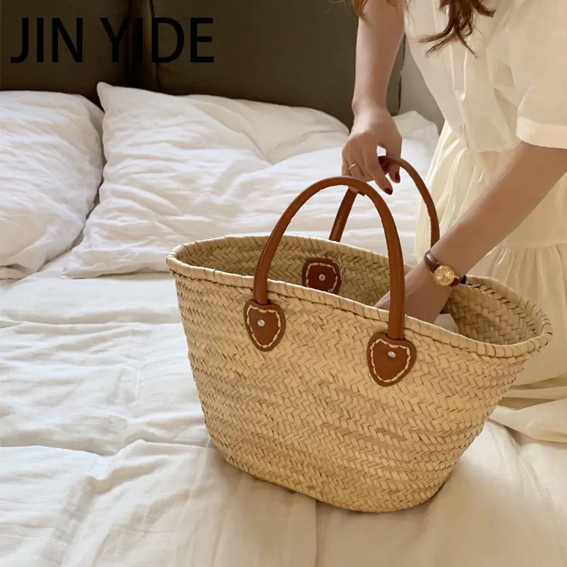 casual wicker woven large capacity tote rattan women handbags designer  summer beach straw bags lady bali big basket buckets bag - AliExpress