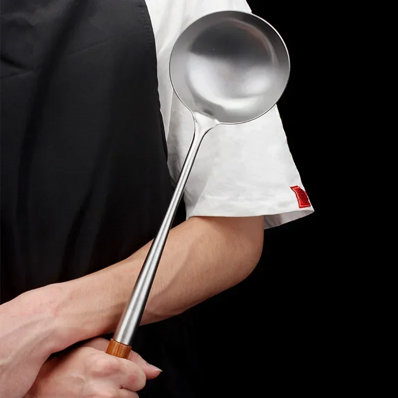 Cooking Spatula Steak Spatula 304 Stainless Steel Spatula Spoon With Wooden Handle Lengthened Cooking Spoon Anti-Scalding Cooking Shovel Kitchenware