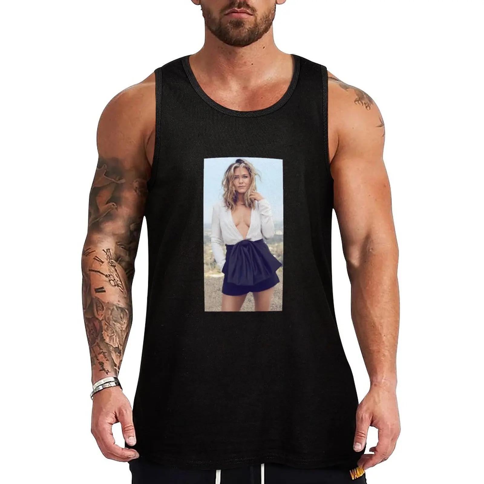 

New Jennifer Aniston Tank Top T-shirt Men's gym gym t-shirts Men's sleeveless t-shirt
