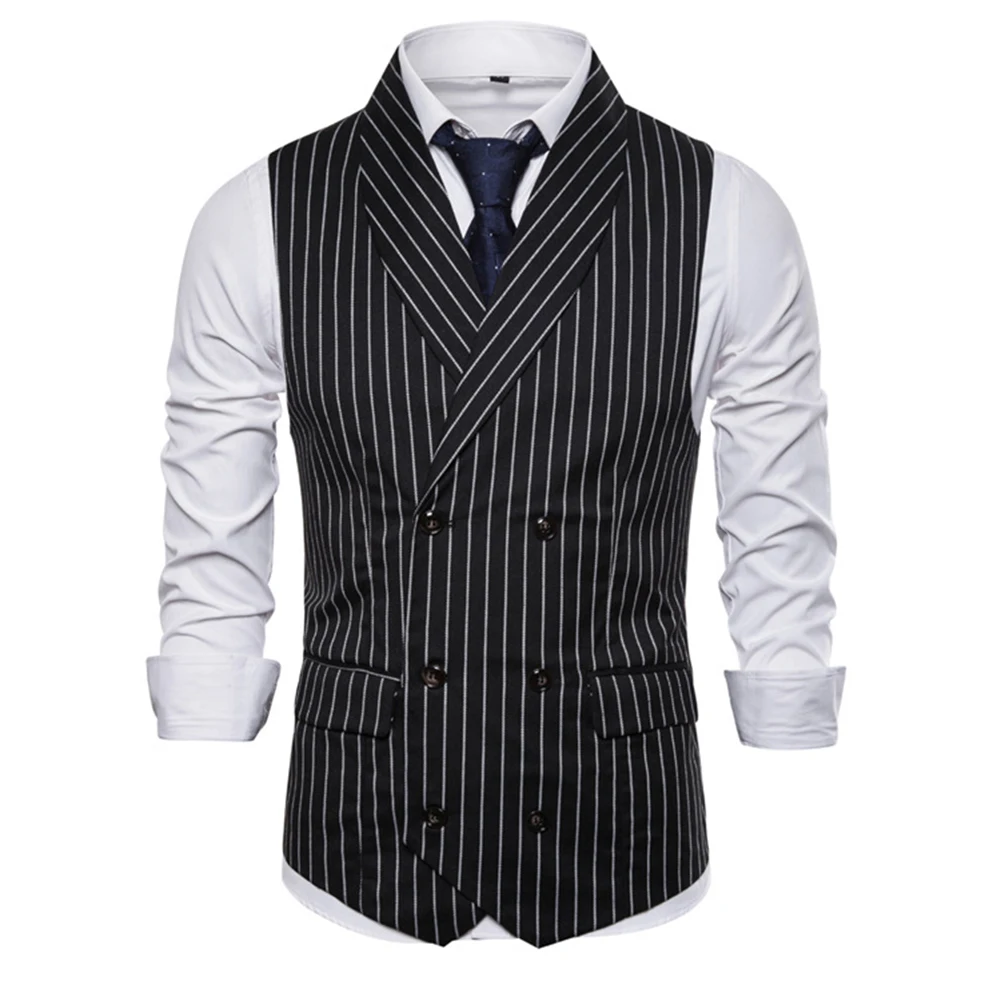 Description Picture 4 of itemMen's Lapel Vest  Retro Striped Button Waistcoat Jacket  Formal Sleeveless  Suitable for Wedding and Business events