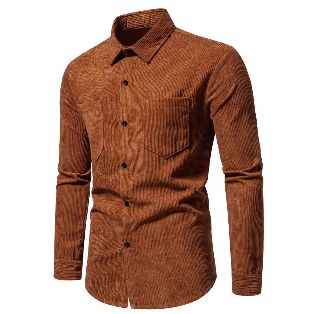 

Lapel Long Sleeve Men Shirt Men's Corduroy Shirt Collection Retro Solid Color Lapel Shirt Slim Fit Long Sleeve Dress for Spring