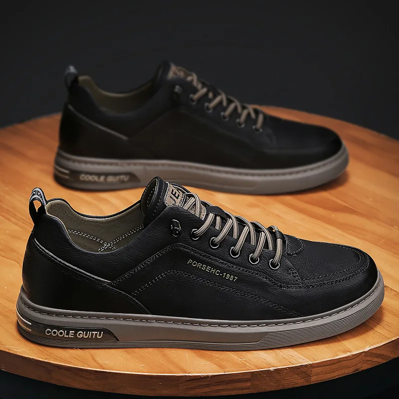 2026 New Men's Fashion Casual Leather Non-slip Wear-resistant Sports Shoes Comfortable Flat Slip-on Casual Men Shoes 3