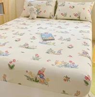 100% Cotton Fitted Bedsheet +2pc Pillowcase Flower Cartoon Single Double Full Queen King Cal-King Size Home Bed Sheets Set B103D 5