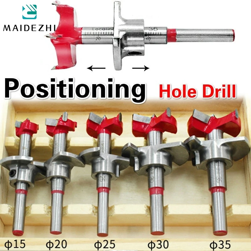 Positioning Hole Saw Kit Adjustable 15-35mm Hinge Hole Opener Woodworking Carbide Drill Bits Set newshark carbide hinge hole drill bit woodworking hole opener positioning drilling flat wing drill hinge reamer 15 20 25 30 35mm