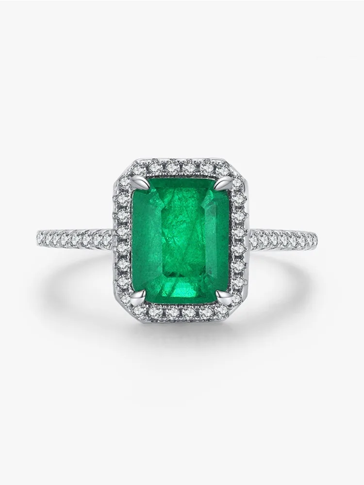 Elegant Green Gemstone Square Ring in Sterling Silver for Women - Luxury Engagement and Wedding Jewelry