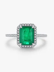 Elegant Green Gemstone Square Ring in Sterling Silver for Women - Luxury Engagement and Wedding Jewelry (White Green)