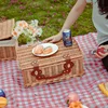 Outdoor Pull Rod Type Picnic Basket Container Multi-function Rattan Weave Picnic Carrier with Wheels Semi-circular Food Storage 6