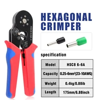Ferrule Crimping Tools HSC8 6-6A Self-Adjusting Hexagonal Wire Crimper Pliers  0.25-6mm²(AWG23-10) Electrical Circuit Repair 1