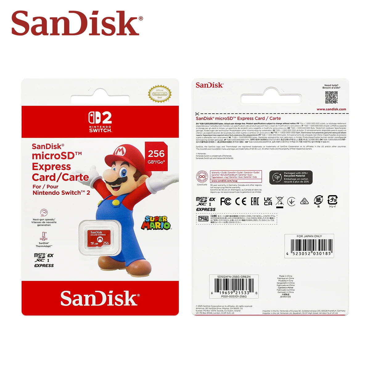 SanDisk Original 256GB microSD Express Card for Nintendo Switch2