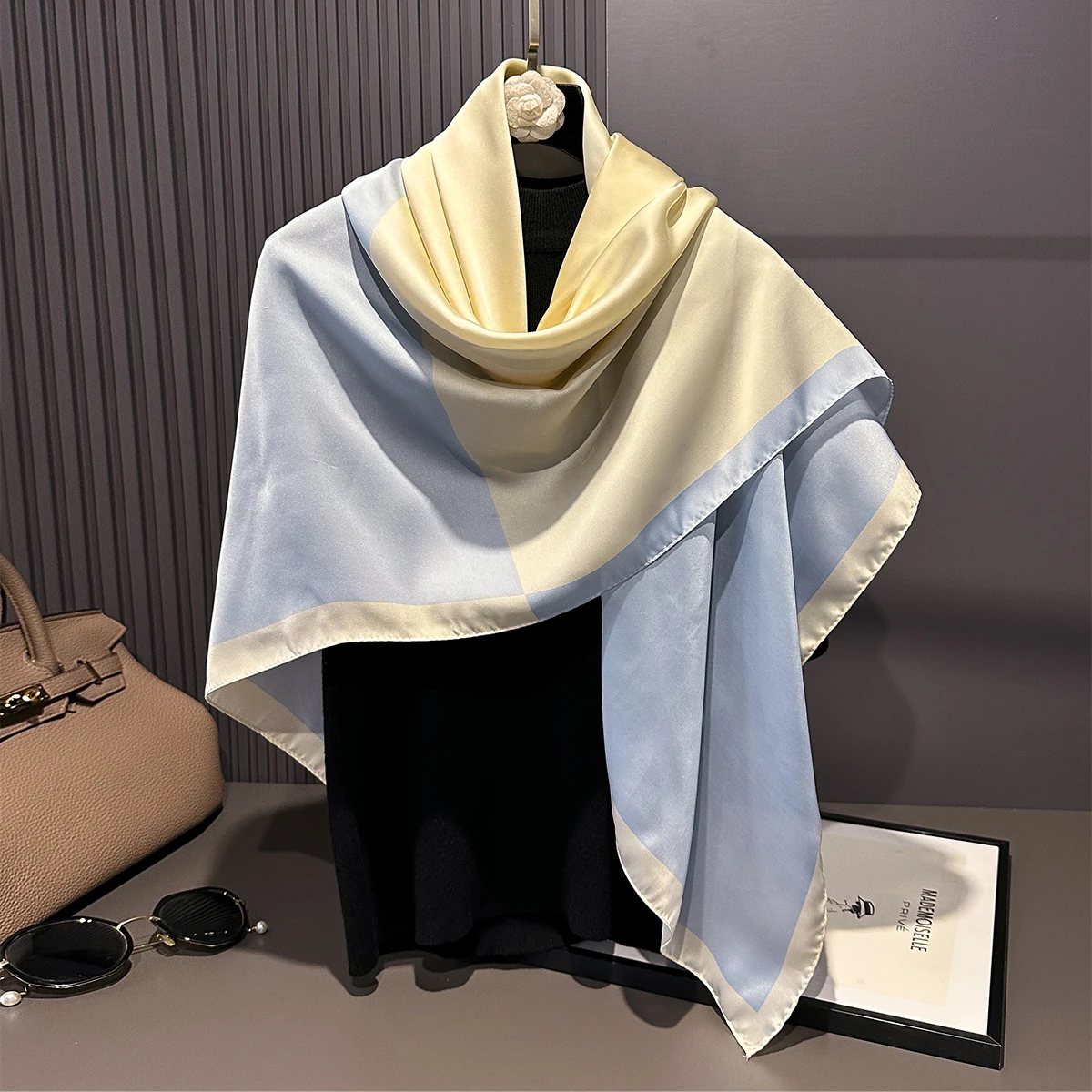 New Women Silk 110*110CM Square Scarf Hijab Female Design Print Shawl Wraps Foulard Beach Sun Protection Headbands Bandana 2025