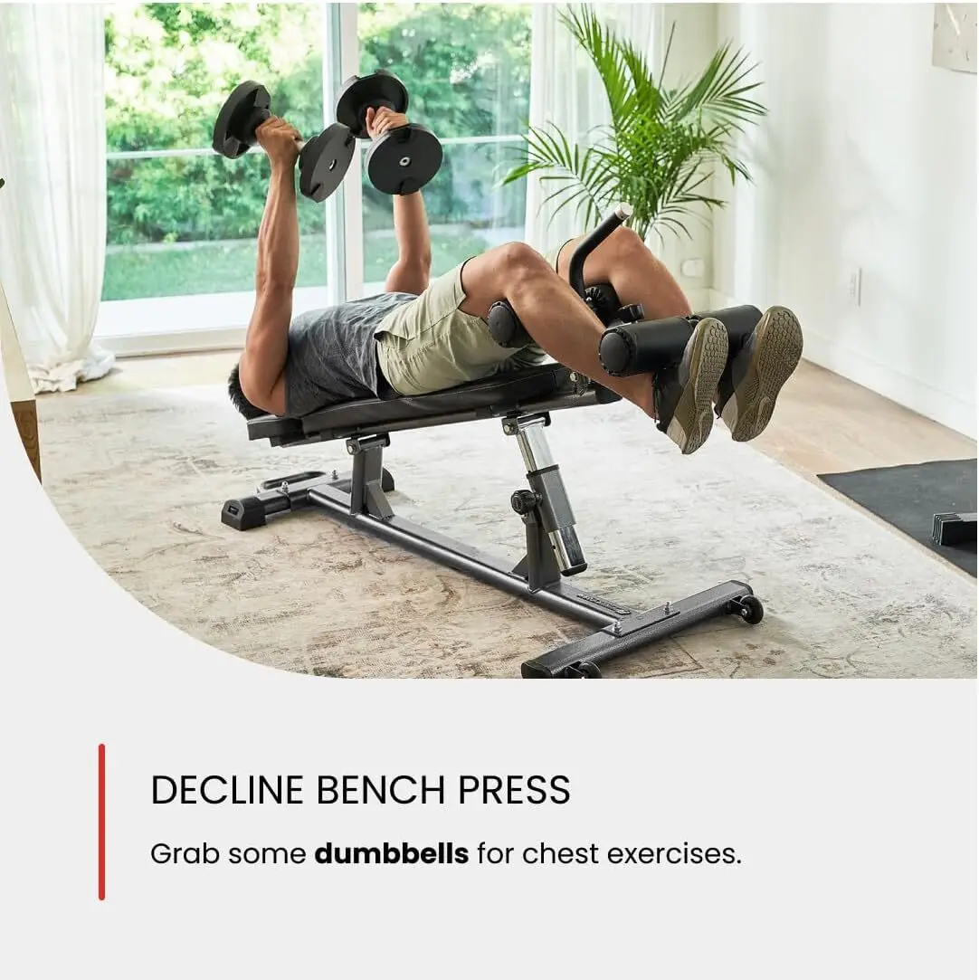 Finer Form Semi-Commercial Sit-Up Bench For Core Workouts and Decline Bench Press. Adjustable Weight with Reverse Crunch