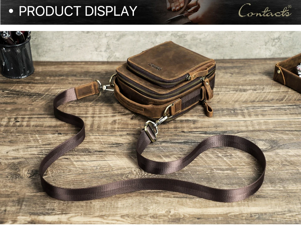 CONTACT'S Männer Kleine Umhängetasche Aus Echtem Leder Umhängetasche Messenger Taschen für 8,3'' iPad Mini Vintage Designer Handtasche Männlichen Tasche – Detail 11