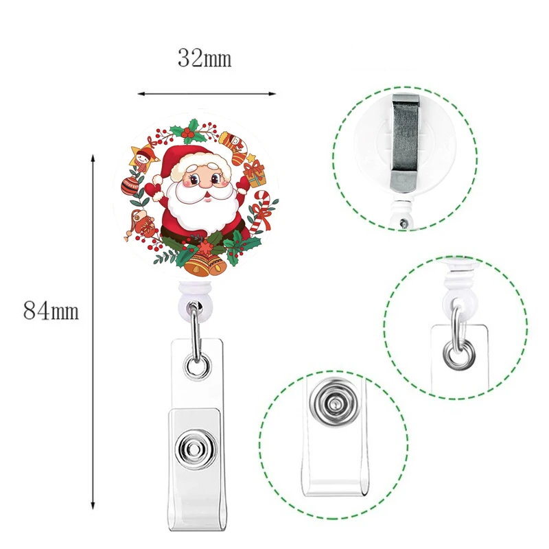Weihnachts stil einziehbare Abzeichen halter Rollen clip Santa Claus Ausstellungs karten halter Frau Kinder Schneemann ID-Karten ketten clips – Detail 6
