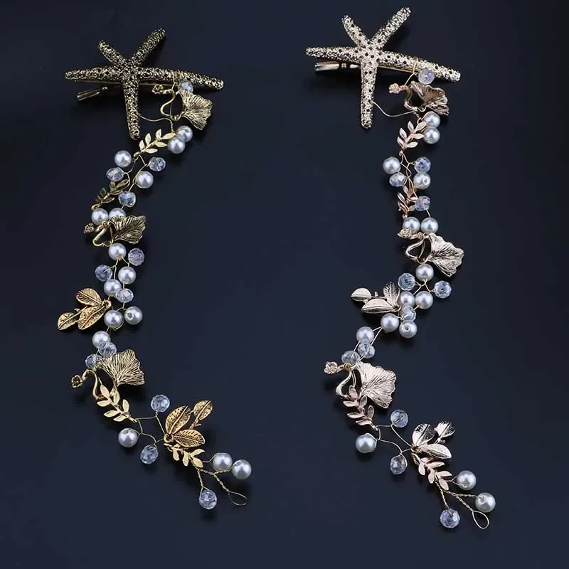 Elegant Starfish Star Hairpins The Bridal Hair Accessories Handmade Headband Bride Handmade Tiaras Soft Pearl Hair Jewelry