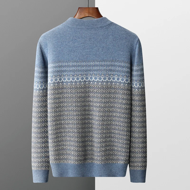 Cashmere Sweater Men's O-Neck Knitted Pullover Casual Thickened Korean Fashion Jacquard Top Wool Jacket Autumn /Winter