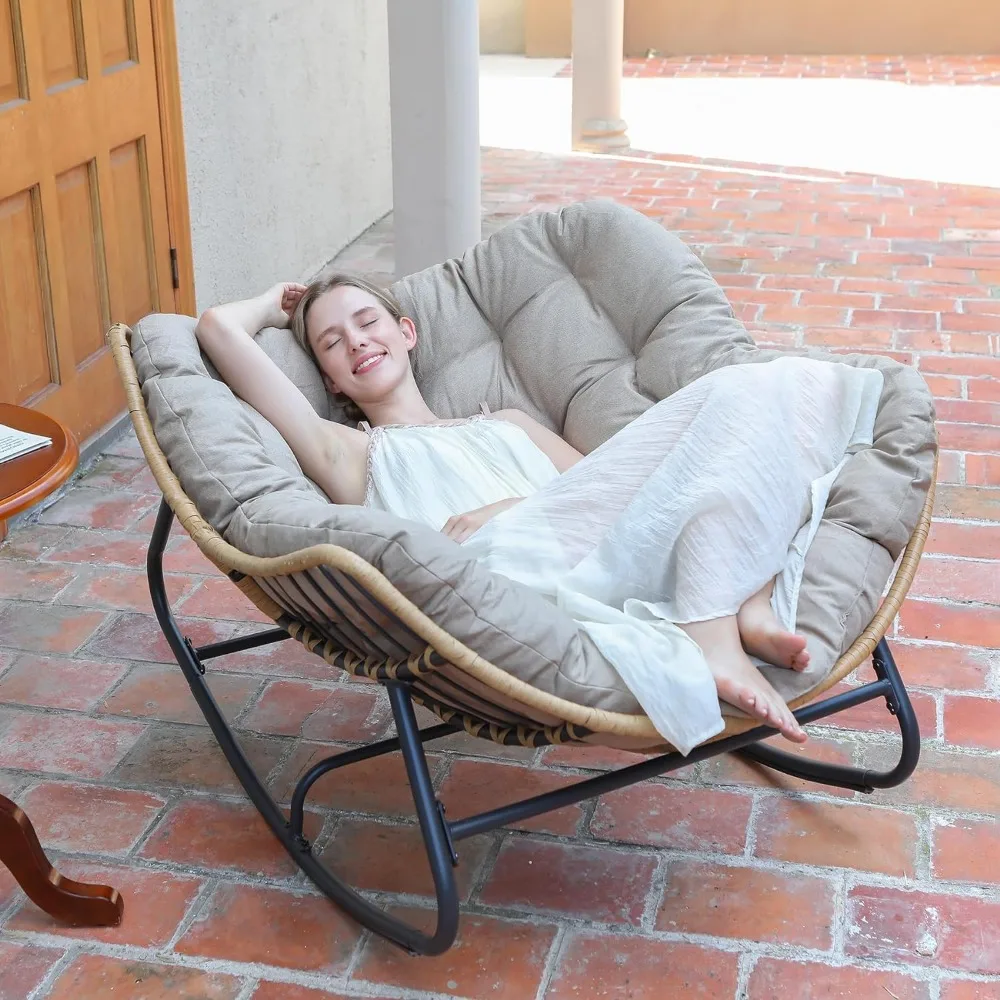 portable camping chair Outdoor Rocking Chair with A Load Capacity of Up To 450 Pounds Rattan Wicker Lounge Chair Garden Chair