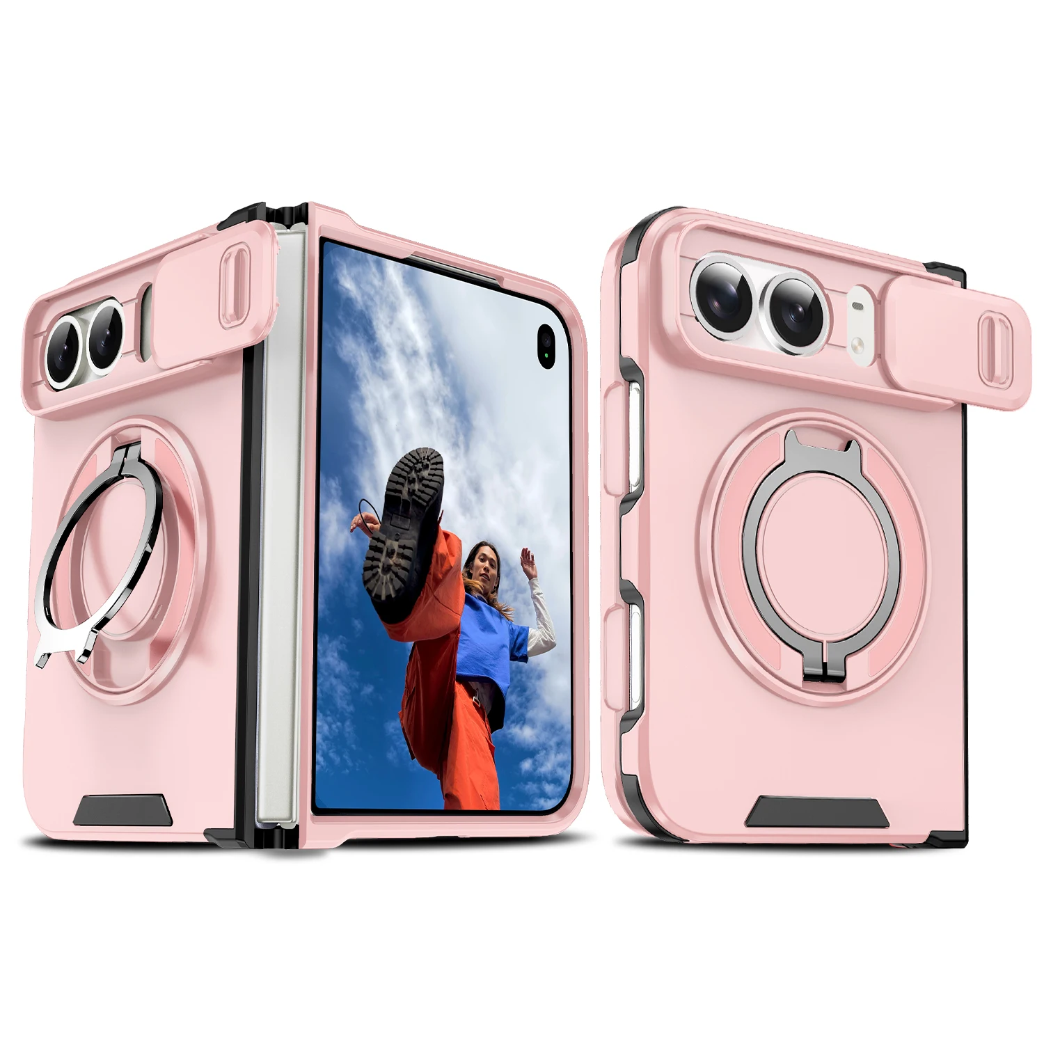 Elegant Solid Color Stand Matte Fold Magnetic Phone Case with Lens Protection - Shockproof and Durable Cover