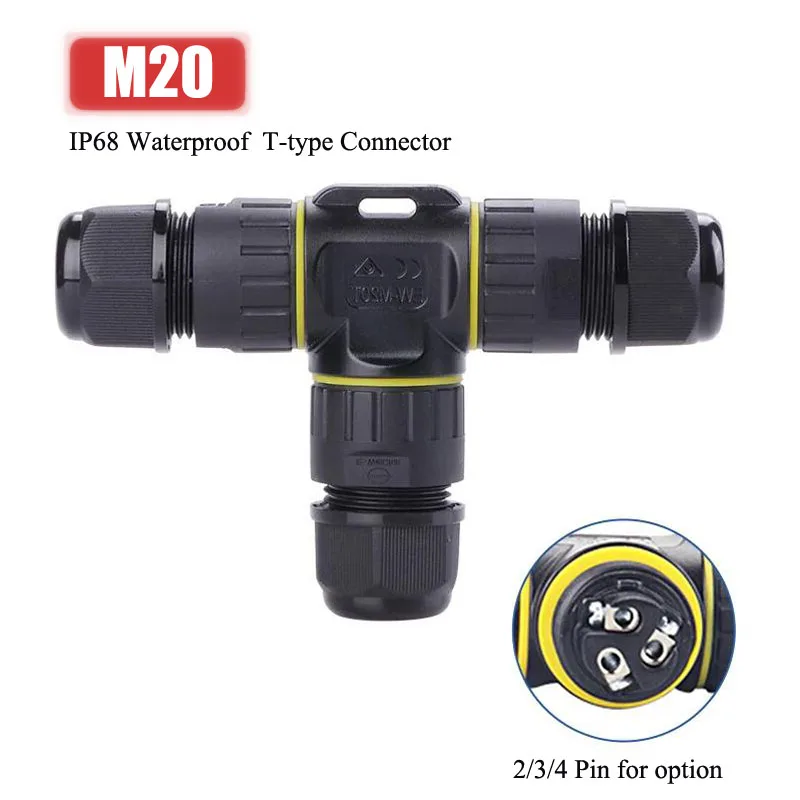 Waterproof M20 T-type 3Pin Connector Cable 24A 400V IP68 2 3 4 pin Outdoor 5-12mm LED Street Lamp Screw Wire Junction Box