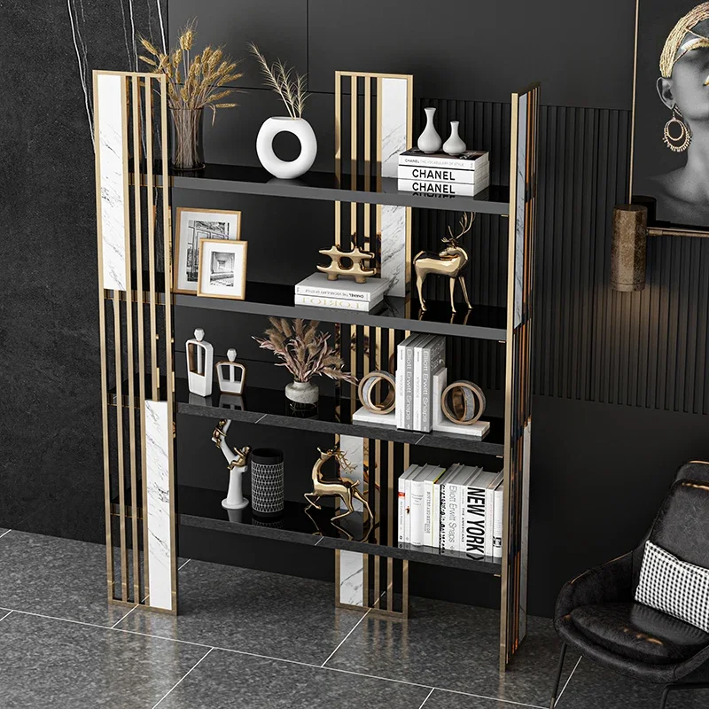 Luxury bookcase floor partition shelf metal bookcase display shelf office storage modern decorative