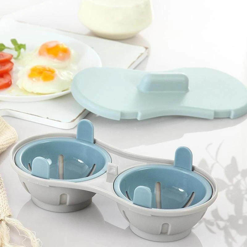 Microwave Double Egg Poacher Maker Poached Cooker Steamer Dishwasher Heat Resistant Kitchen Gadget egg cooker,silicone egg poacher,egg poacher