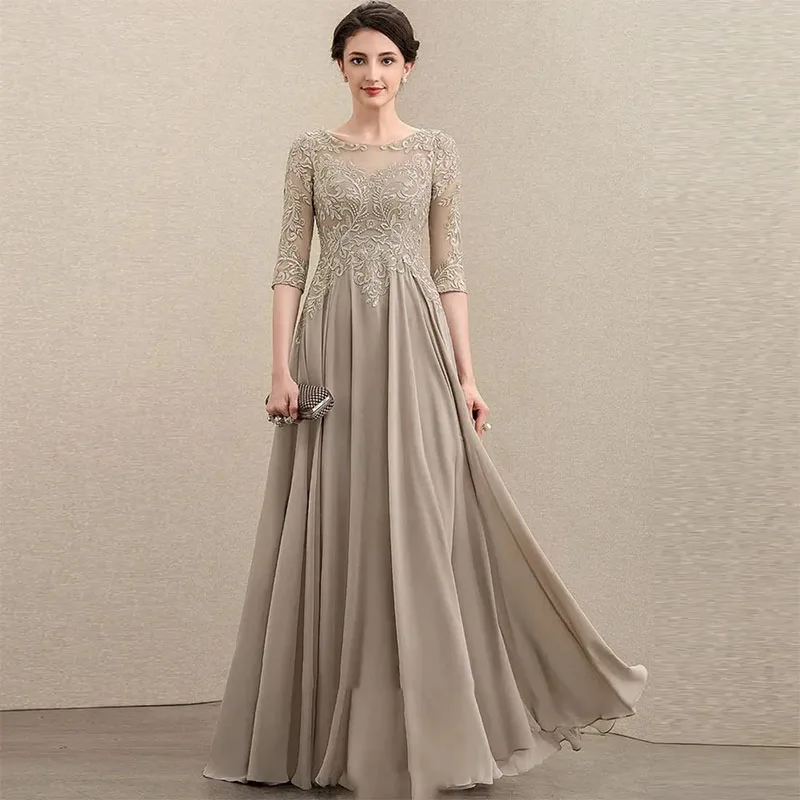 

Classic Lace Mother Of The Bride Dresses Chiffon Half Sleeves Jewel Mother's Dress Appliqued Lace Mum of The Groom Dresses