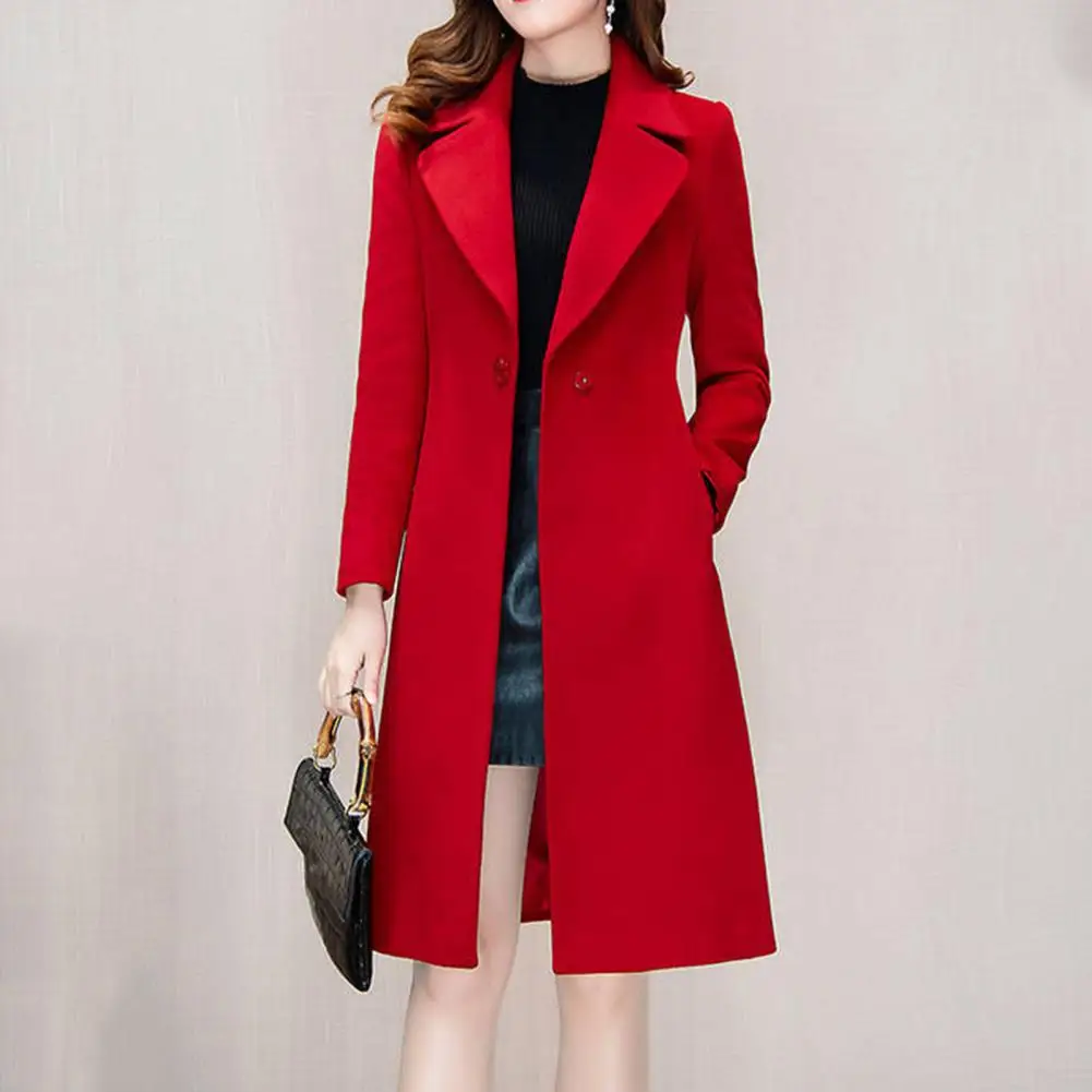 Autumn and Winter 2023 Korean Version Woolen Coat Women\'s Medium Long Knee Down Waist Suit Collar Wool Coat