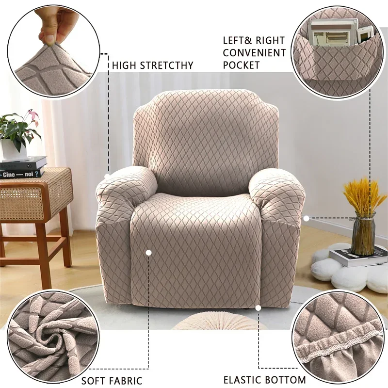 Plaid Jacquard Recliner Chair Cover Stretch Single Sofa Cover Thicken Armchair Slipcovers Relax  Chair Covers 4Pcs Split 4