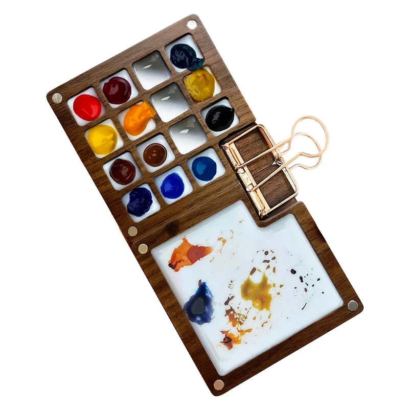 Portable Watercolor Palette 15 Color Sketchbook Palette Wooden Palette Box Travel Paint Palette (Without Colors) paint tray,color palette,watercolor palette