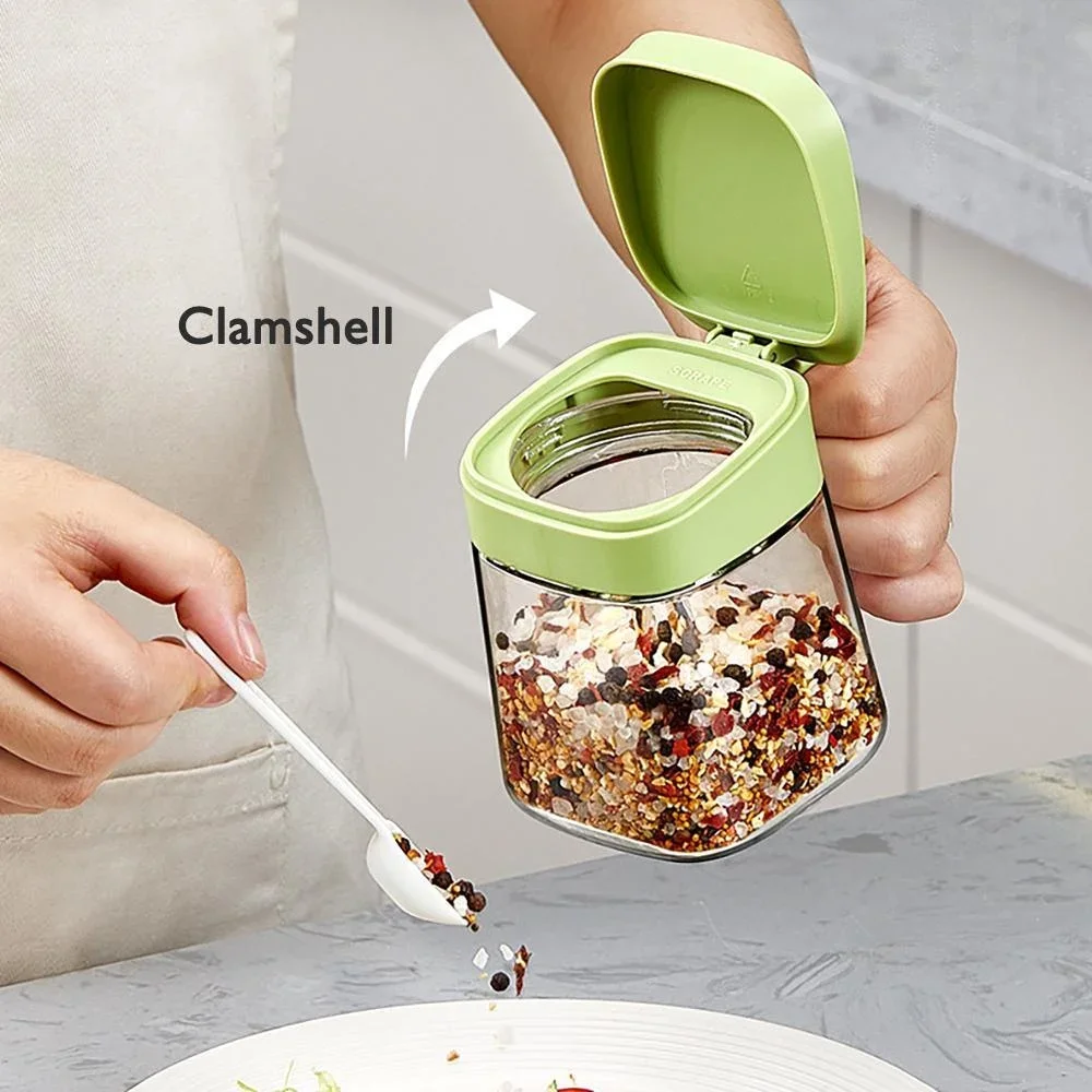 Spice Jar Seasoning Jar Condiment Squeeze Bottle Seasoning Bottle Condiment Squeeze Bottles Kitchen Seasoning Box Spoon Glass Spice Jar Clamshell Spice Can Handle Exquisite Seasonin Container Pot Sugar Salt Jar