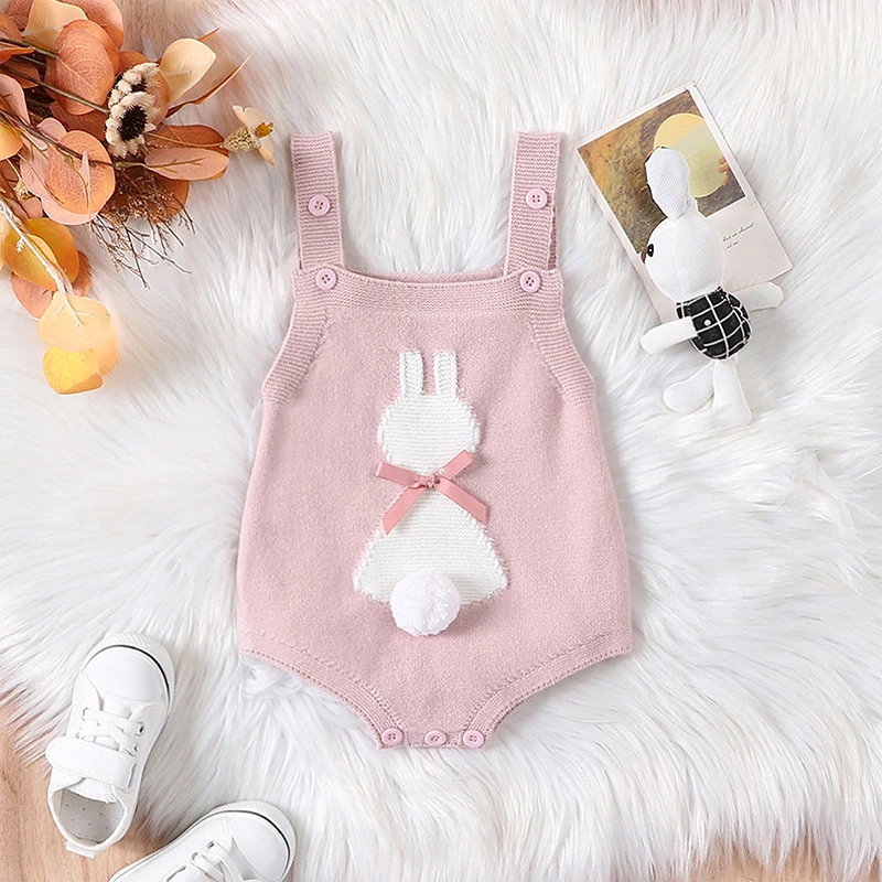 Citgeett Summer Easter Infant Baby Girls Overalls Sleeveless Bunny Print Bow Bodysuit Spring Outfit Clothes