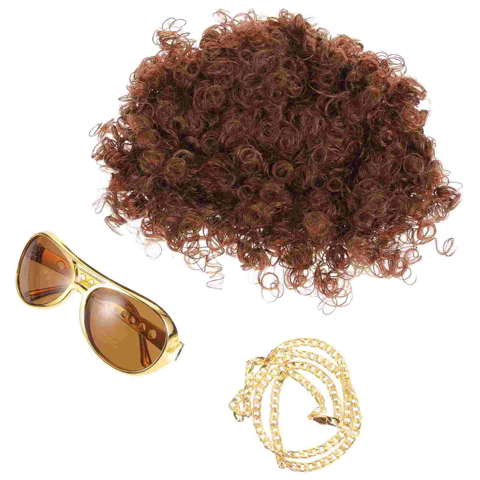 

Disco Wigs 70s for Men Party Halloween Costumes Kids Choker Necklace Sunglasses Cosplay Accessories