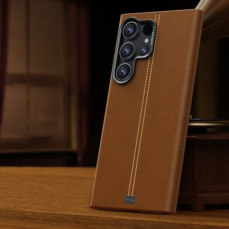Retro Leather Matte Anti-Fingerprint Case with Magnetic Wireless Charging Compatibility