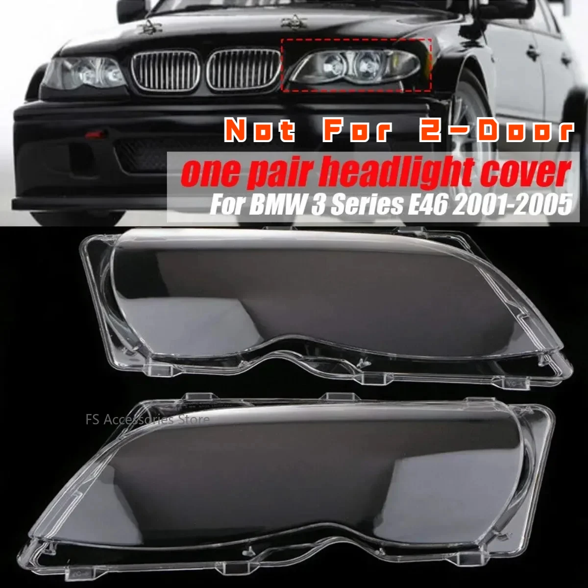 Koplamplens, 2 koplampen met transparante lensdop 3-serie E46 01-05 facelift 63126924043 63126924044