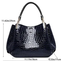 Women's Bag Large Capacity Tote Daily Commute Women's Shoulder Bag Crocodile Print Bright Face Handbag Shopping - Image 6