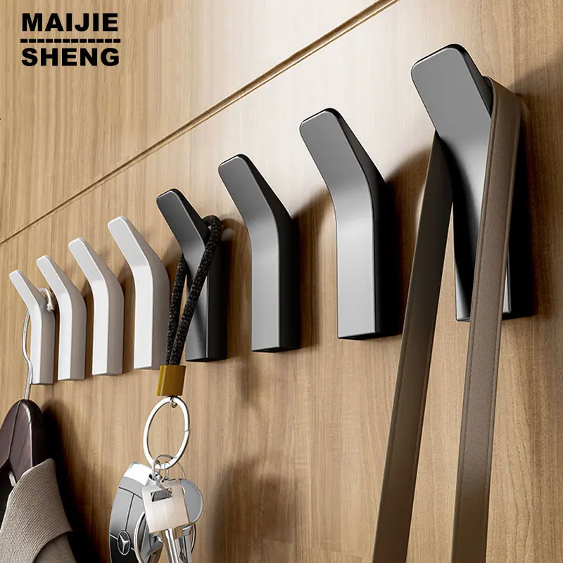 No Drilling Adhesive Hooks Bathroom Towel Hooks Matte Black Coat Hooks  Shower Wall Hook Space Aluminum, for Kitchen Living Room