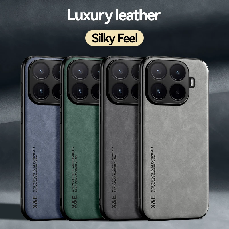 Luxury Silky Feel PU Leather Texture Phone Case with Shockproof Magnetic Frame and Plastic Back Cover