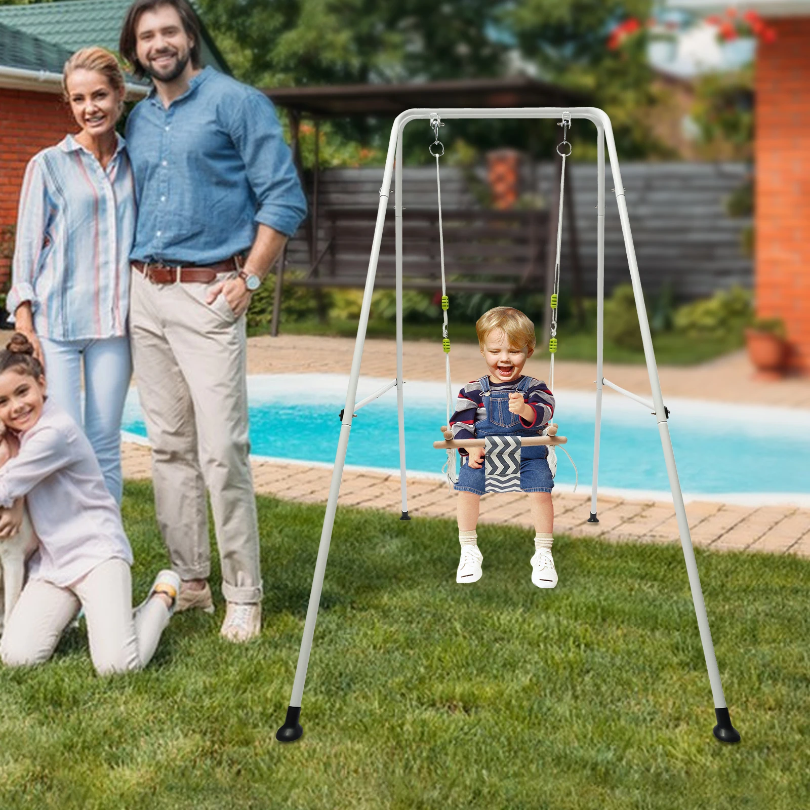 Folding Swing Bracket with Swing, Children's Swing Set, Outdoor and Indoor Set with Cotton Seats